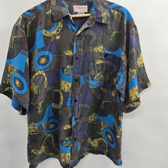 Vintage Verona Men's Art to Wear 100% Silk Button Down Shirt Large - Picture 1 of 14